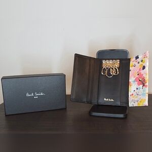 Paul Smith Leather 6 Ring Key Holder Wallet Black Floral Interior NWT w/ Box